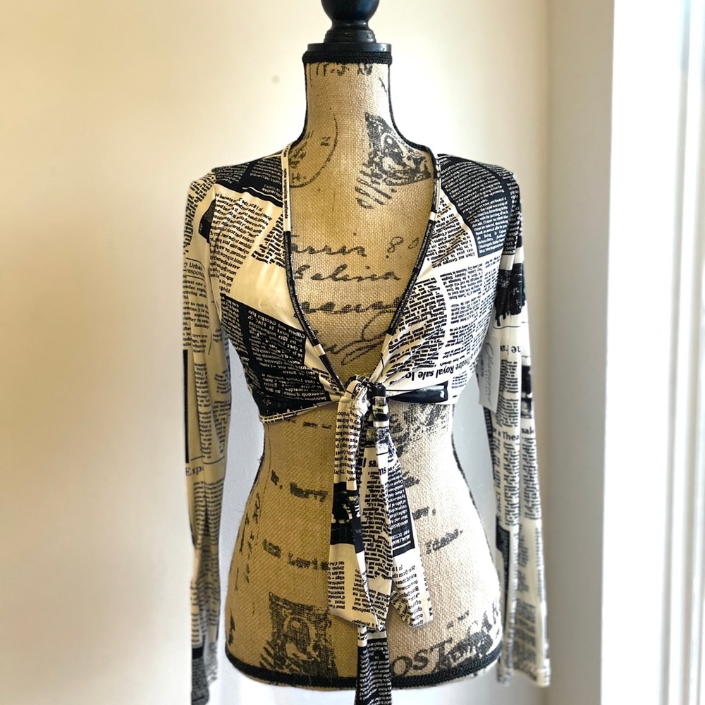 Vintage news print cardigan / wrap top